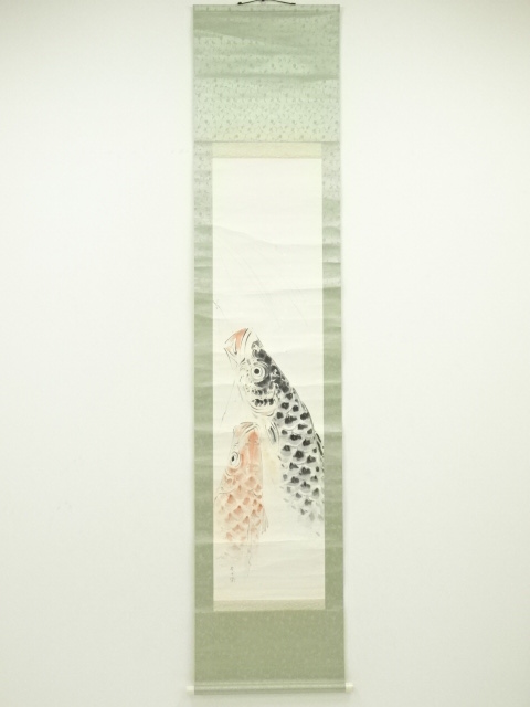 JAPANESE HANGING SCROLL / HAND PAINTED / CARP STREAMERS